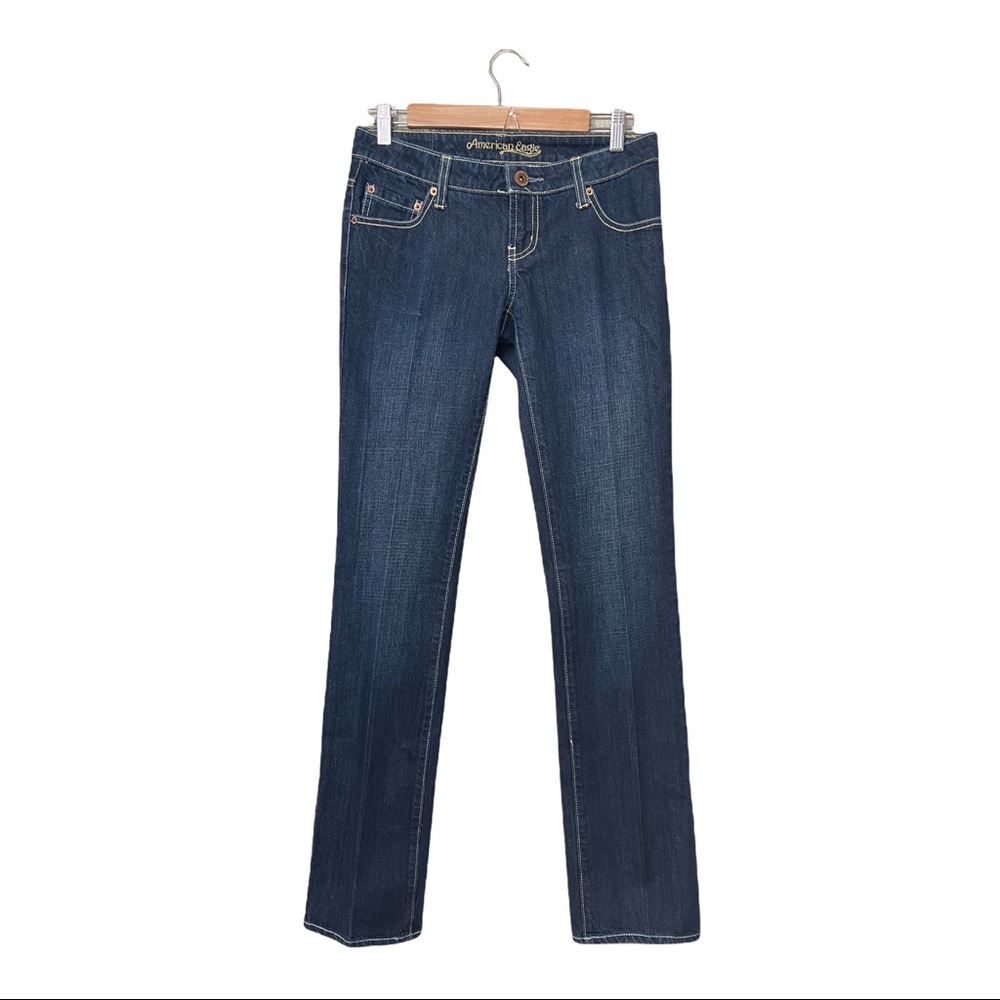 American Eagle Sz 2 Long Straight Leg Dark Wash Denim Jeans